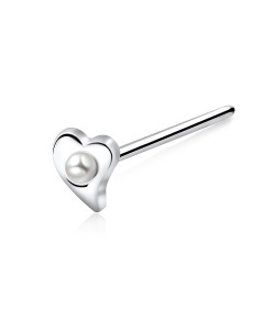 Pearly Heart Silver Straight Nose Stud NSKA-200p